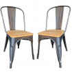 NEVADA - Juego de 2 sillas de comedor de acero gris y madera clara