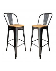 2 Chaises de bar en acier gris et bois clair
