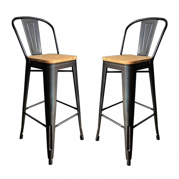 2 sedie da bar in acciaio grigio e legno chiaro