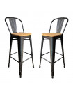 NEVADA - 2 sedie da bar in acciaio grigio e legno chiaro
