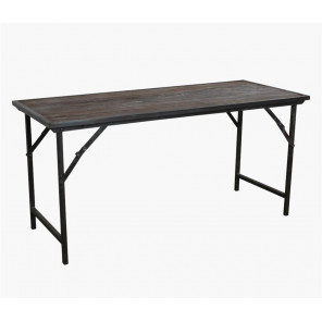 VINTAGE - Table pliante marron bois acier
