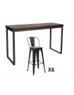 NEVADA - Tisch und Hochstühle aus dunklem Massivholz und grauem Stahl B 180