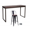 NEVADA - High dining set 180 cm dark solid wood and steel