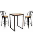 NEVADA - Conjunto de mesa alta y silla de acero y madera maciza