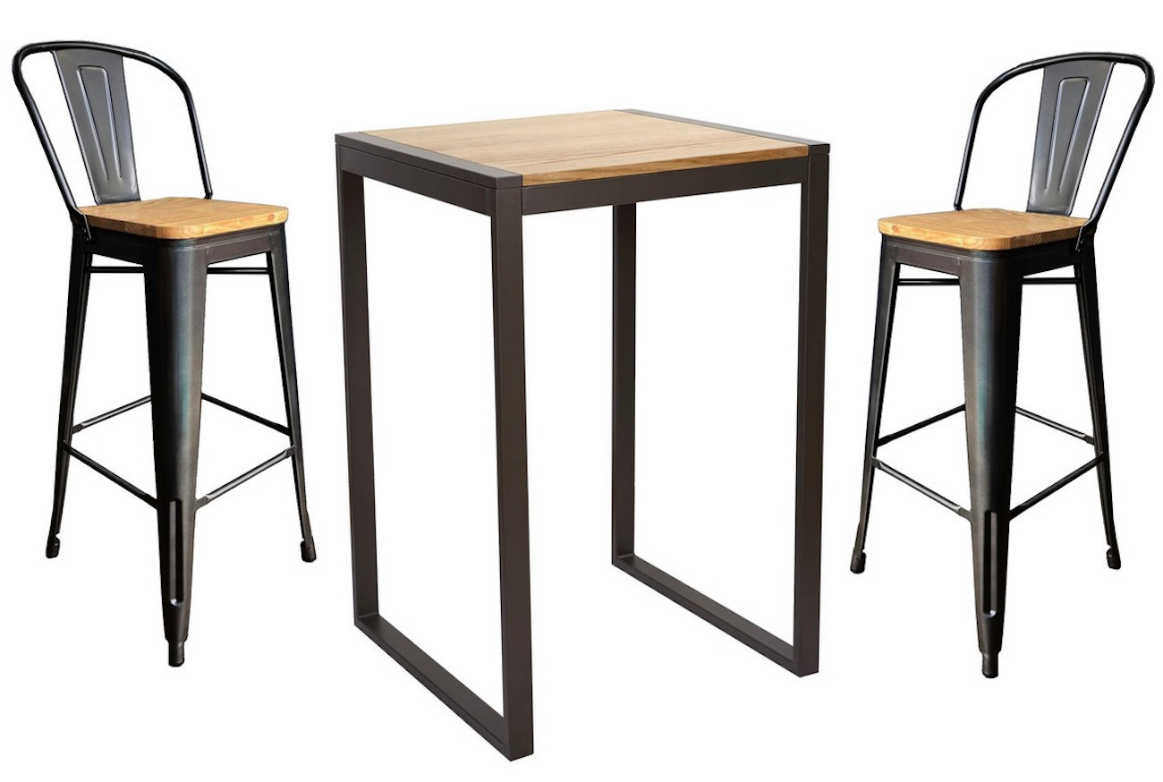 Ensemble table haute (mange debout, bar) + 4 chaises hautes MENTON.