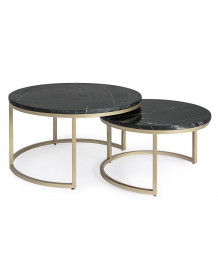 MARBLE - Set de 2 tables rondes en acier et marbre noir