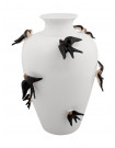 PRIMAVERA - Vaso decorativo in ceramica bianca con motivo di uccelli