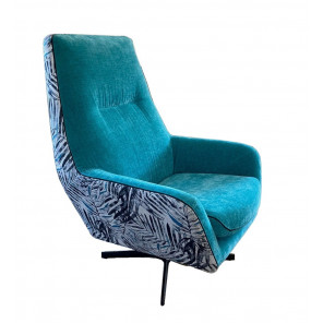 JUNGLE - Zweifarbiger Sessel aus bedrucktem Stoff und türkisfarbenem Samt