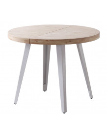 MATIKA - Ausziehbarer runder Esstisch aus Holz und weißem Stahl