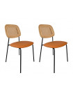 MEMPHIS - Set of 2 Orange PU Leather steel and wood Dining Chair