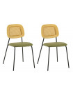MEMPHIS - Set of 2 PU Leather steel and green wood Dining Chair