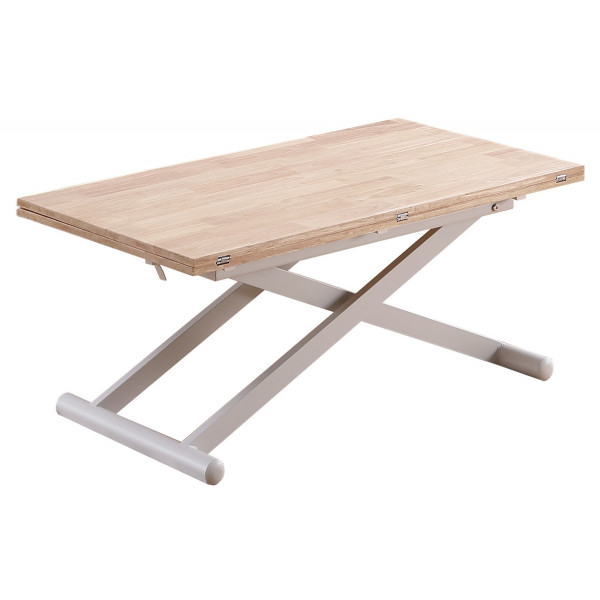 PRATIK - Table basse relevable et dépliable blanc