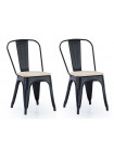 INDUS - Set of 2 Black Steel and Oak Dining Chairs
