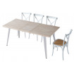 MATIKA - Tavolo da pranzo rotondo allungabile per 6 persone in legno e acciaio bianco