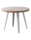 MATIKA - Round extendable dining table, brown wood, white steel