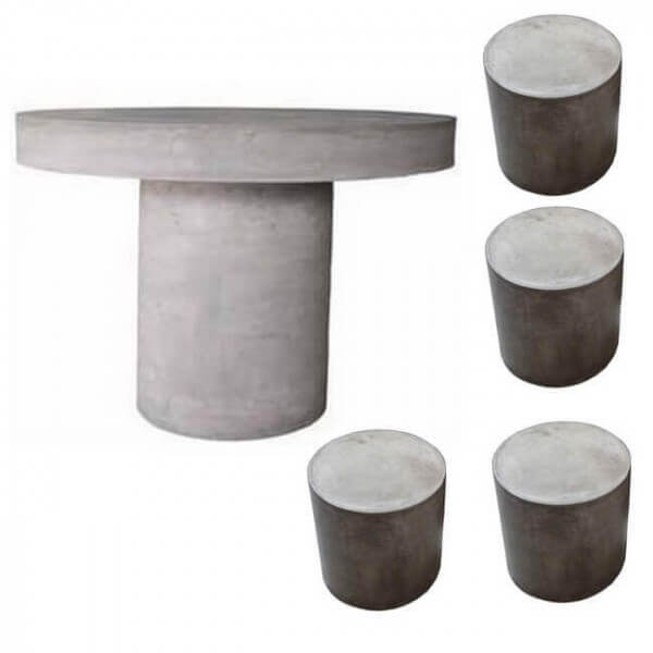 Table ronde tabouret béton exterieur