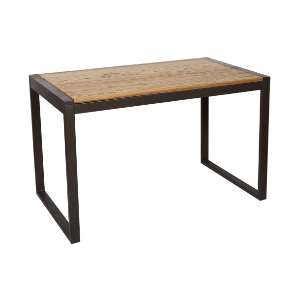 GADDI - Table de Repas 160cm Effet Bambou Tressé Pieds Métal Noir